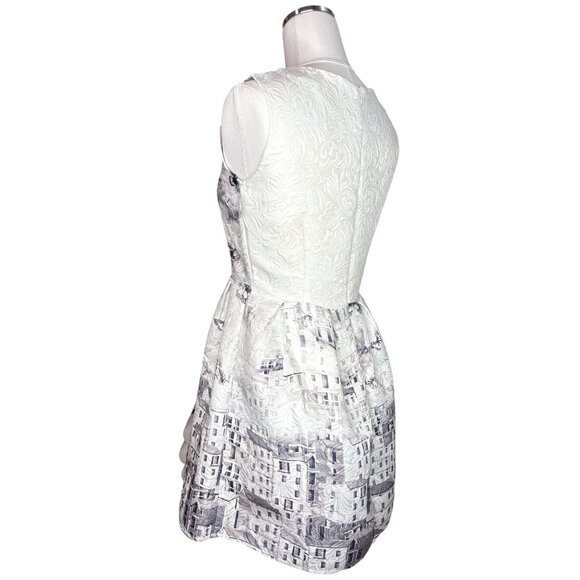 Surreal Butterfly City Print Fit & Flare Mini Dress Medium Jacquard Textured Art - Picture 12 of 16
